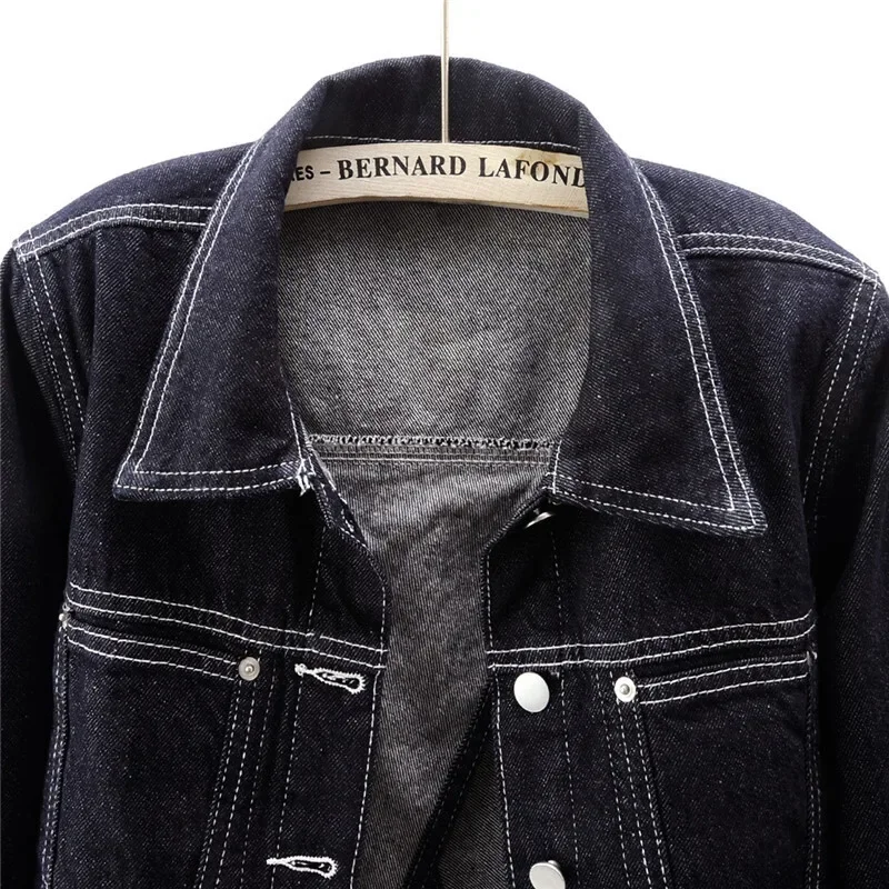 

Spring Autumn Women Big Pocket Long Sleeve Denim Jackets Slim Short Cowboy Outerwear Vintage Back Vent Jeans Jacket Coat Female