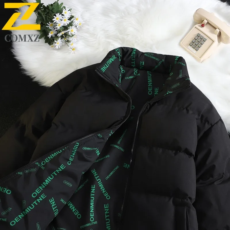 COMXZ 2025 Mens Winter Reversible Fleece Lined Thick Stand Collar Cotton Jacket Unisex Double Face Warm Coat for Couples