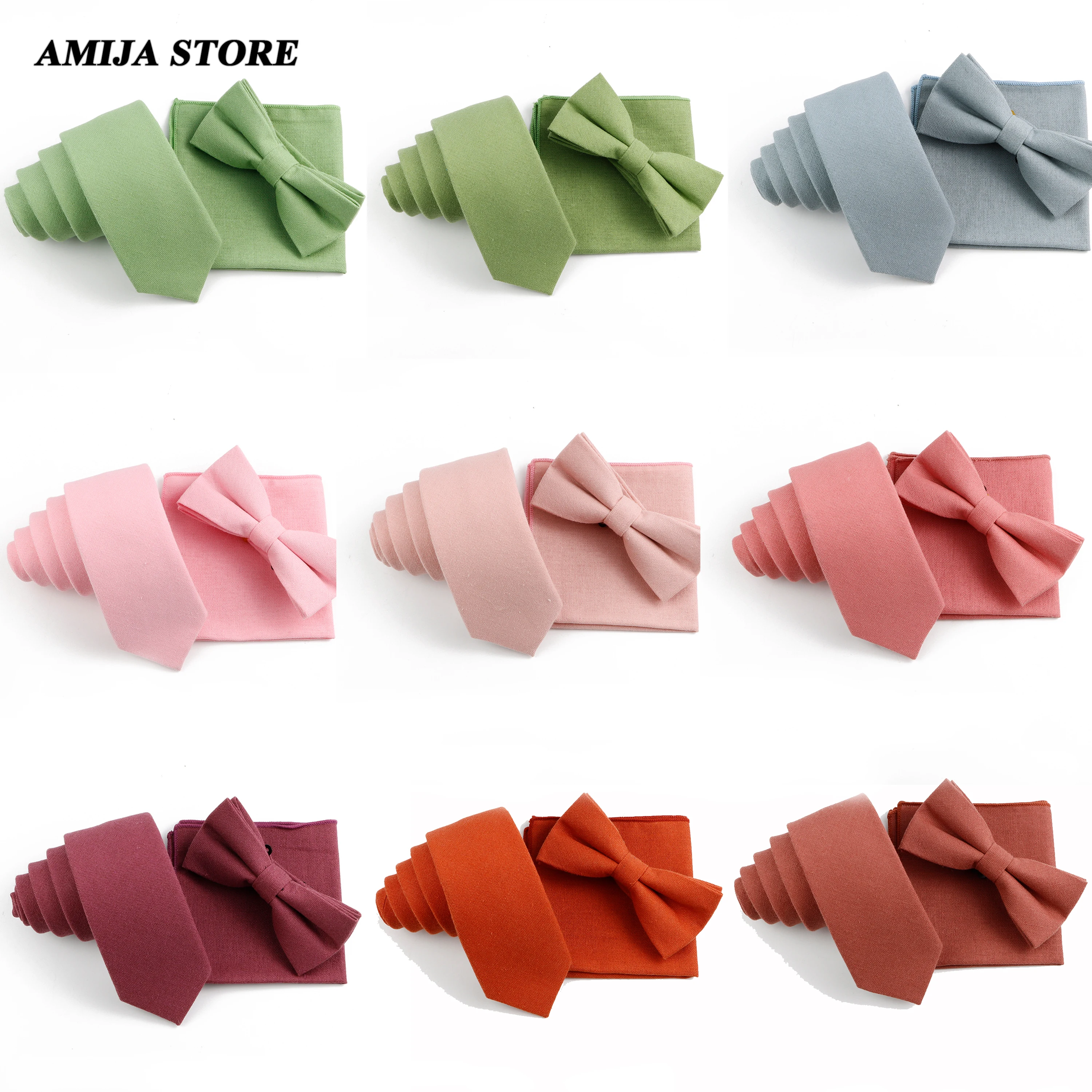 

Hot Selling Necktie Bowtie Pocket Square Set Soild Color Cotton Tie Hankercheif Bow Tie Men Wedding Party Gift Daily Accessories