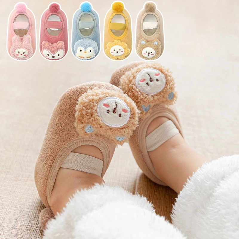 

Autumn and winter thickened plus velvet baby low-top shoes and socks baby cartoon non-slip floor socks strap doll toddler shoes