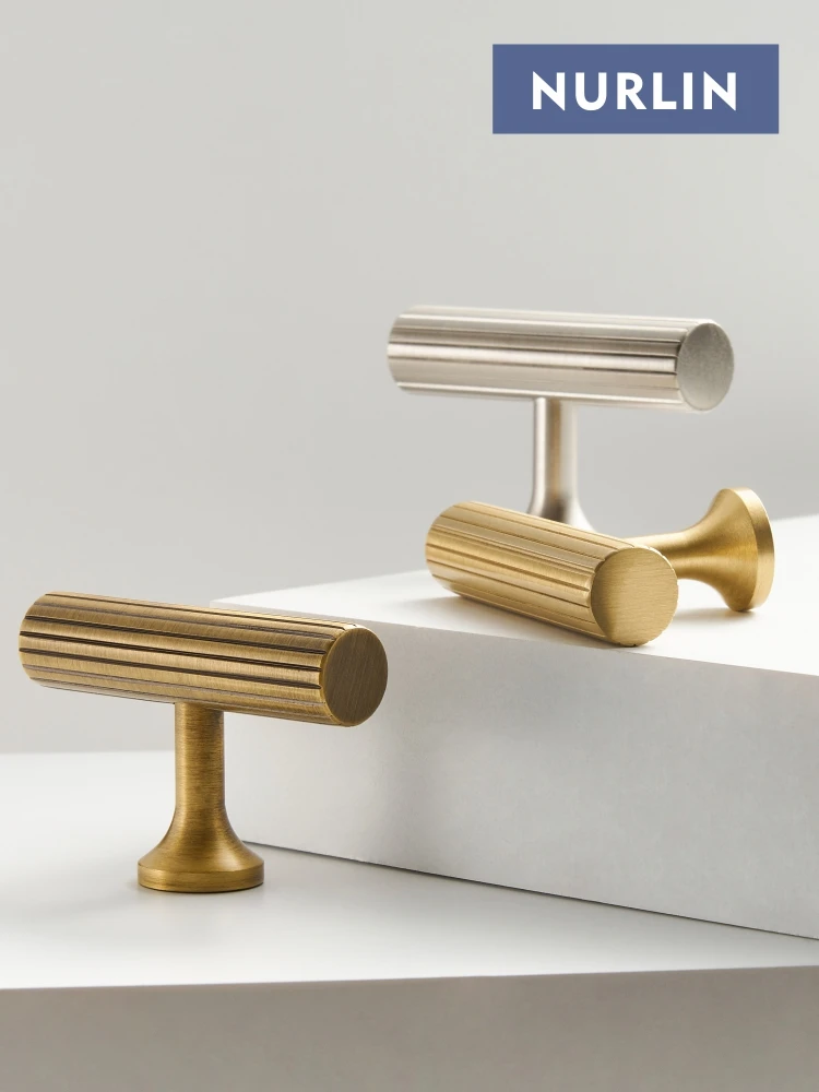 Nurlin Solid Brass Art Deco Style Vertical Lines Linear Kitchen Cabinet Knobs Silver Nickel Drawer Handle Pull
