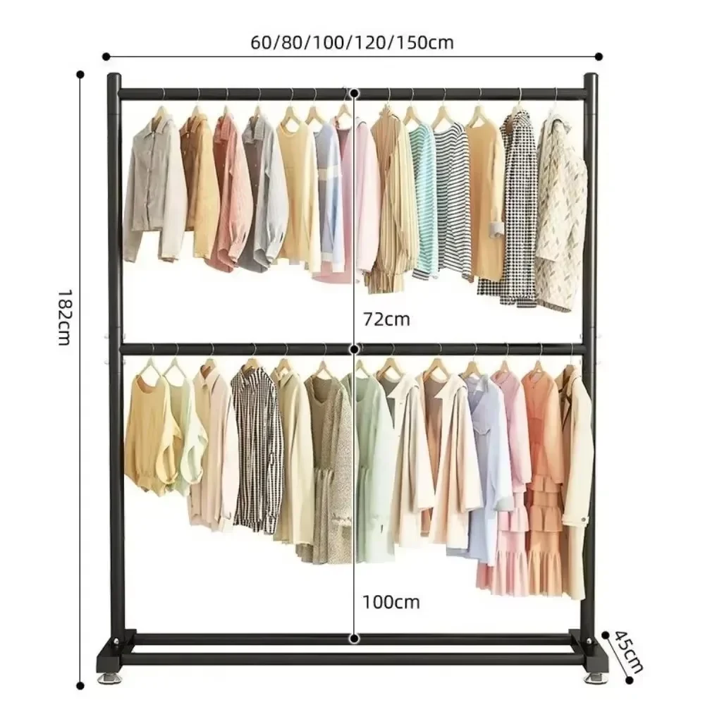 Double Simple Rod Clothes Coat RackDouble Hanging Storage Shelves Simple Wheeled Floor-Stand Coat Shelf Storage Rack with Wheels image 6