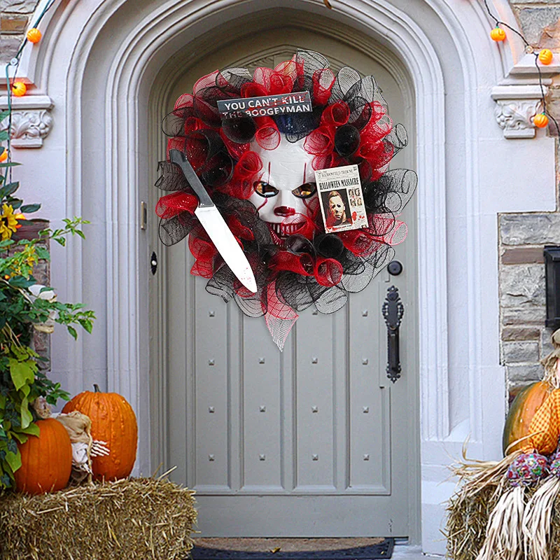 

Halloween Decoration Mask Door Hanging Flower wreath Ghost Festival Party Flower wreath Hanging Ghost House Decoration Props