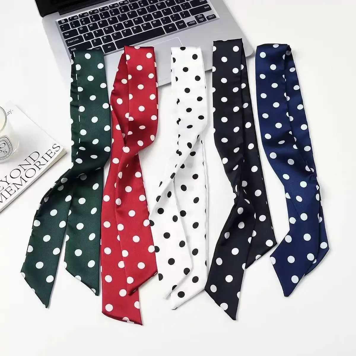 

200cm Long Silk Scarf Elegant Polka Dot Neckerchief for Women Neck Scarves Narrow Satin Thin Scarf Bag Ribbon Headbands Scarves