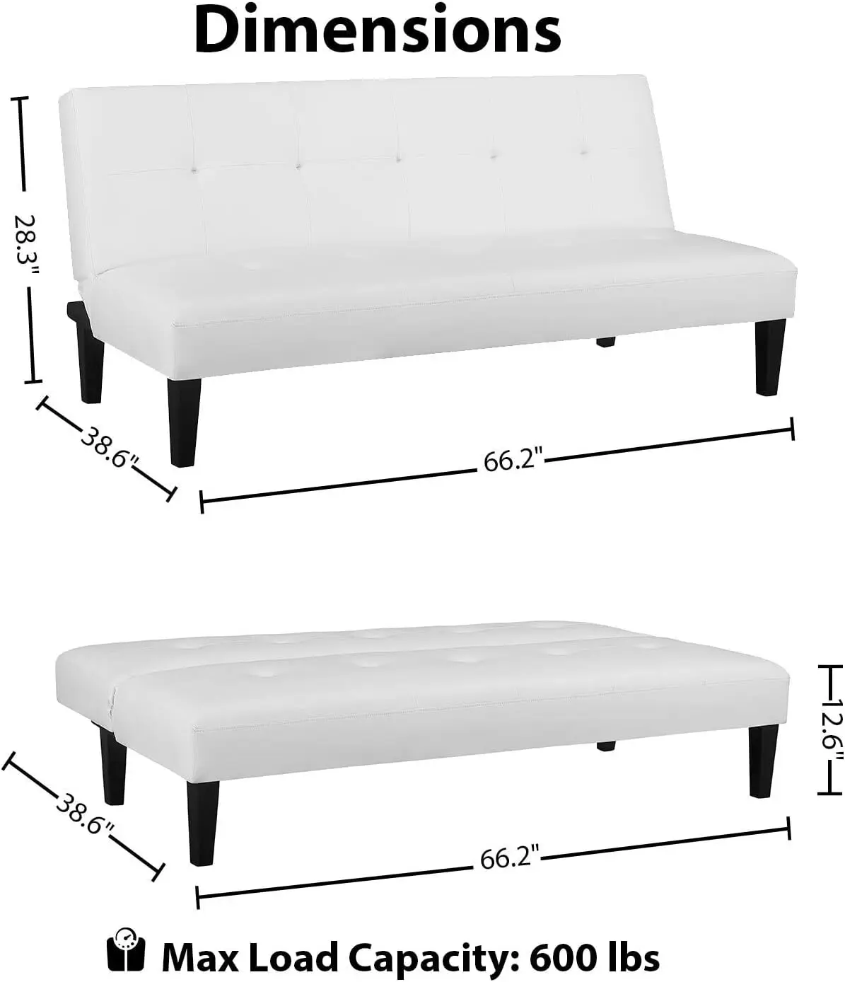 Durable Futon: Perfect for Both Couch Bed and Small Futon Sturdy Build Modern Faux Leather Futon Couch - Low-Maintenance