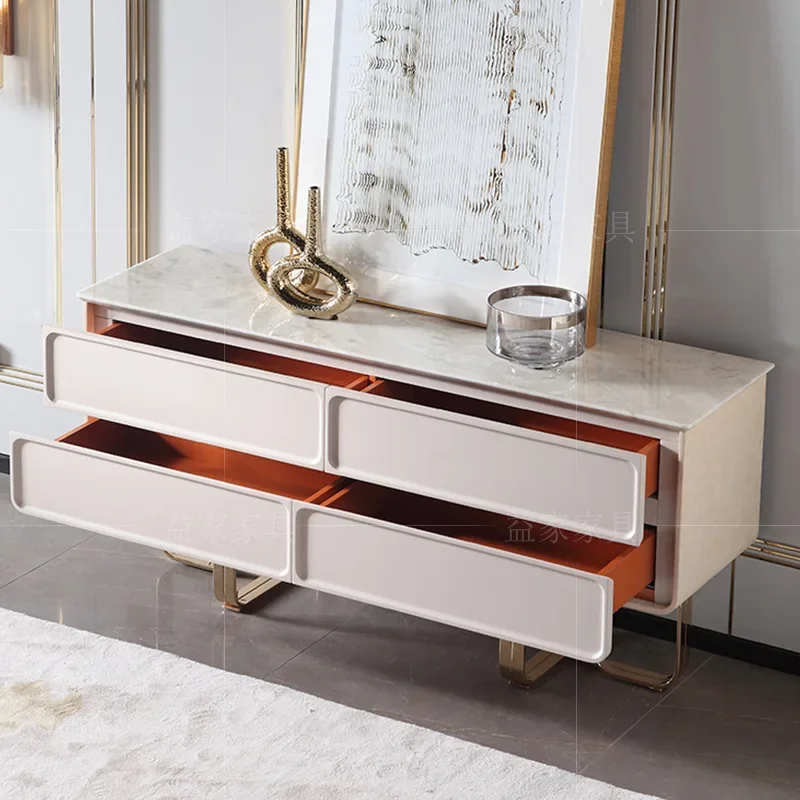 

Stainless steel marble dining side cabinet Italian light luxury TV cabinet designer high-end villa