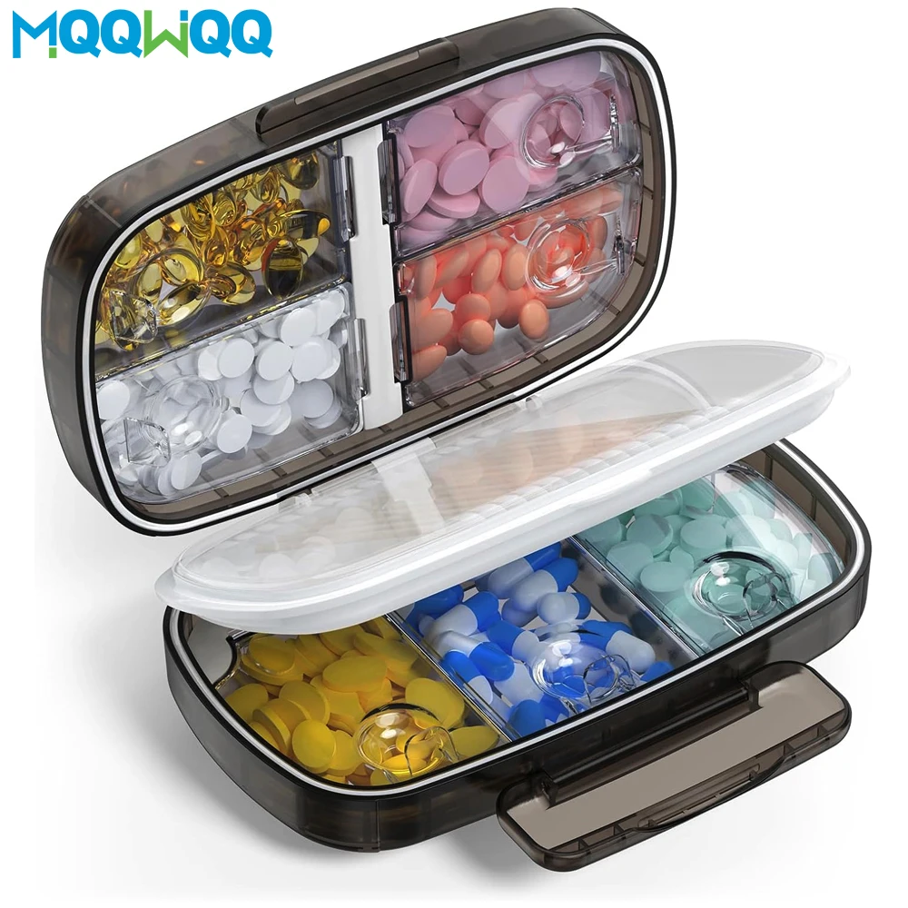 1PCS Travel Pill Organizer Pocket Portable Pill Case Daily Container Medicine Travel with 8 Compartments for Fish Oil Medicine