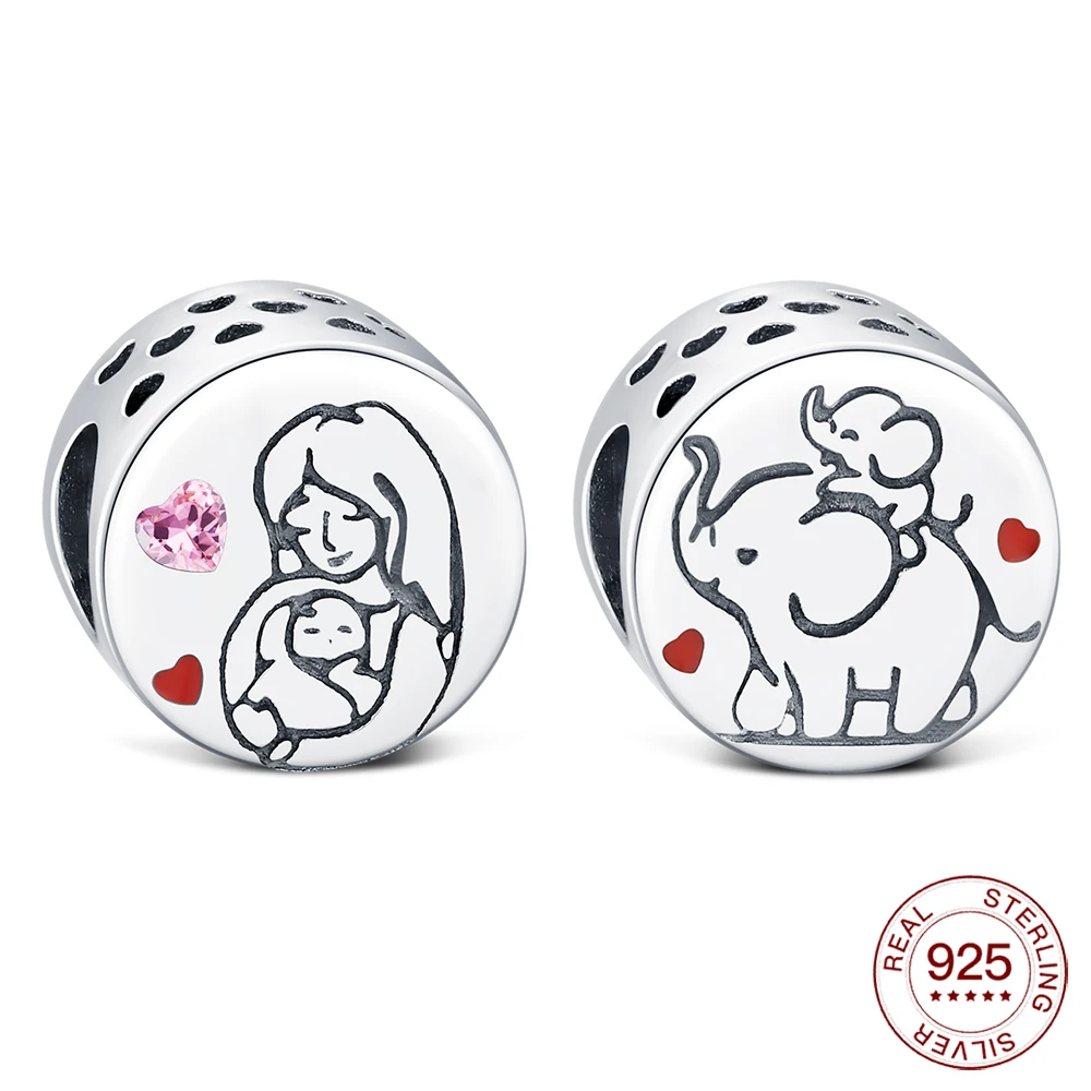 

925 Sterling Silver Mother's Day Charm Fashion Original Jewelry Love Mom Heart Bead Happy Family Pendant Elegant Gift For Mom
