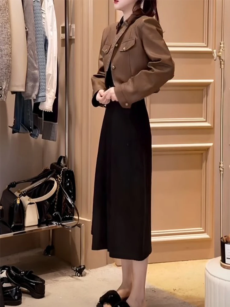 

Oajer Flagip Store Women's Mid-Length Pleated Skirt Autumn Season High-End Line Ele A-Line Skirts Polyester Fiber