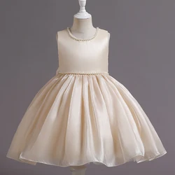 Abito per bambini in raso senza maniche stile principessa dolce pompadour corto elegante champagne # Z002