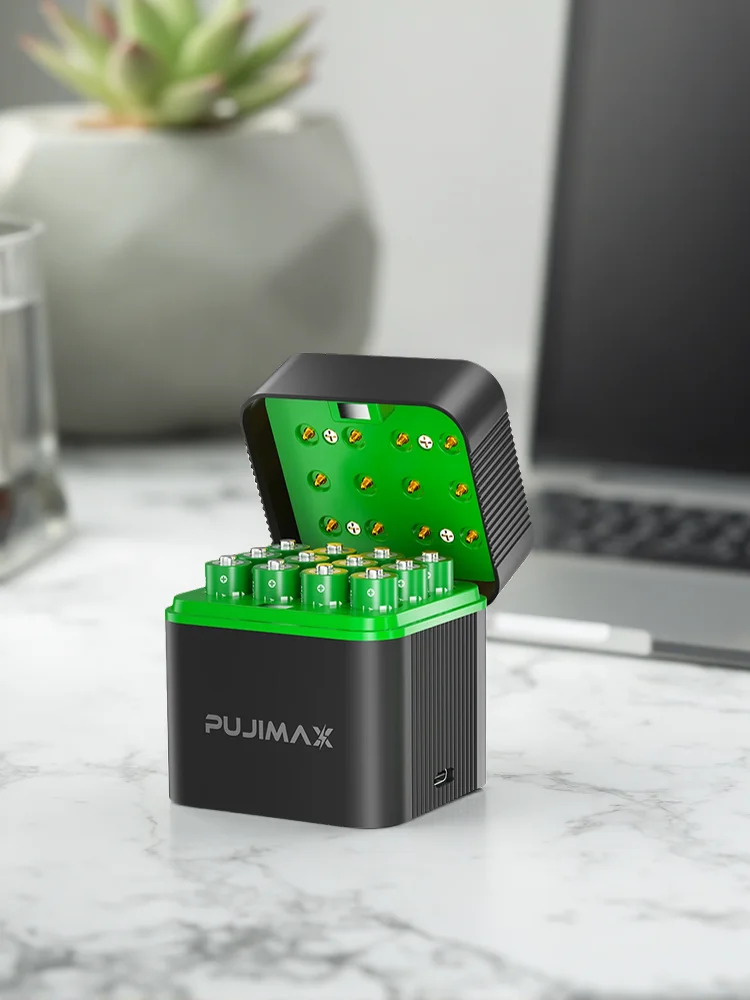 PUJIMAX 12-gniazdowy inteligentny pojemnik ładujący 1,5 V AAA 1100 mWh Zestaw ładowarek do akumulatorów litowych o dużej pojemności (12-slot charger24AAA) — Zdjęcie 2 z 2