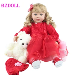 BZDOLL 60cm Soft Silicone Reborn Blonde Long Hair Toddler Doll Viny Princess Boneca Lovely Girl Birthday Gift Play House Toy