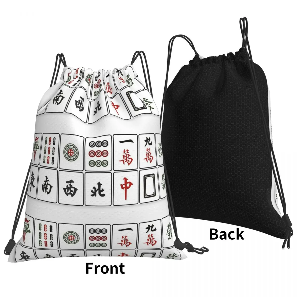 

Mahjong Thirteen Orphans "Sap Saam Jiu" Backpacks Portable Drawstring Bundle Pocket Sports Bag Book Bags For Man Woman Students