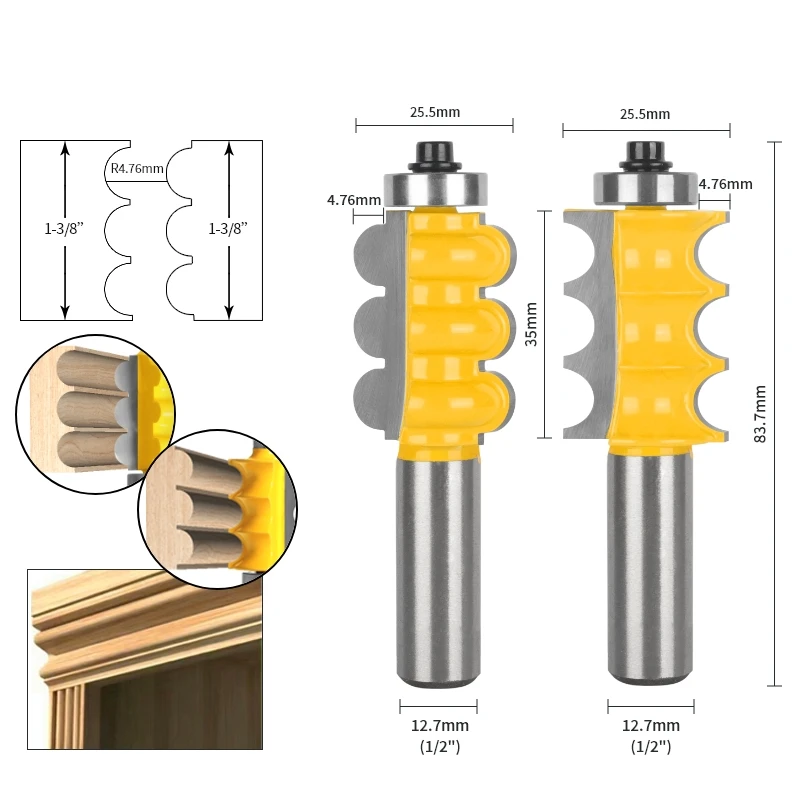 YUSUN Multi-Fluting Bit Triple Bead Router Bit Carbide Cutters Woodworking Milling Cutter For Wood Bit Face Mill End Mill