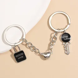 Good Luck Enamel Keychain Key And Lock Heart Key Ring Magnetic Snap Key Chains For Couple Lovers DIY Handmade jewelry Gifts