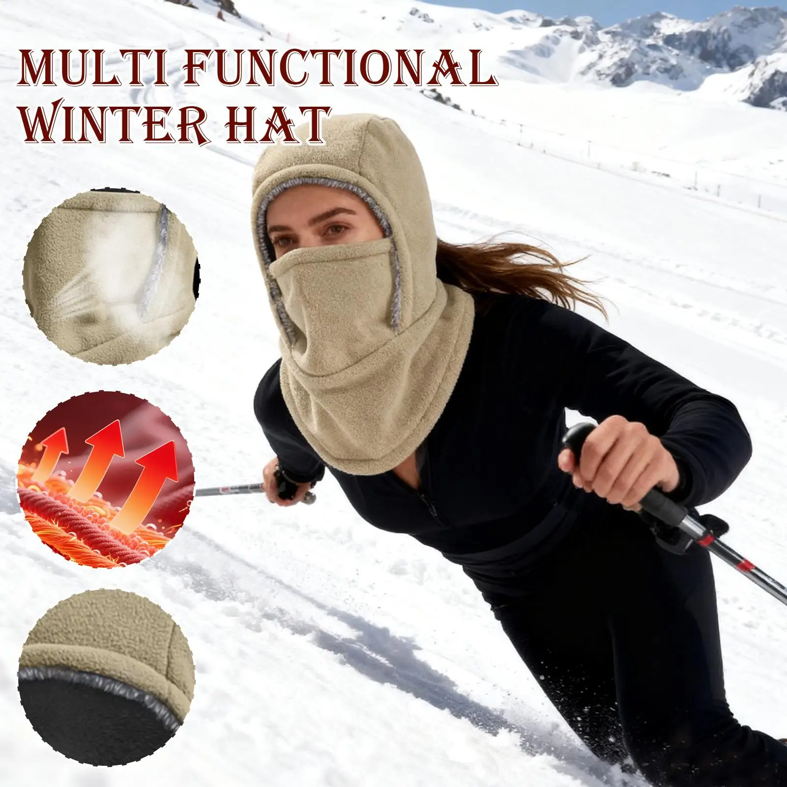 قبعة شتوية متعددة الوظائف، مقاومة للرياح ودافئة للدراجات النارية لتدفئة الرقبة للنساء للتزلج على الجليد والتزلج على الجليد