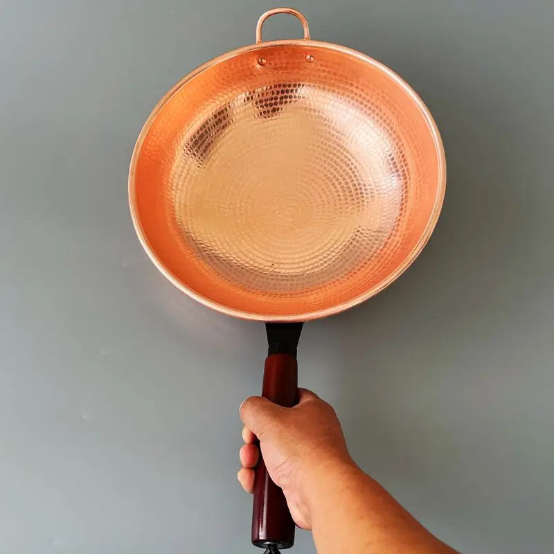 

Pure Copper Frying Pan Handmade Thick Plate Handle Cookware