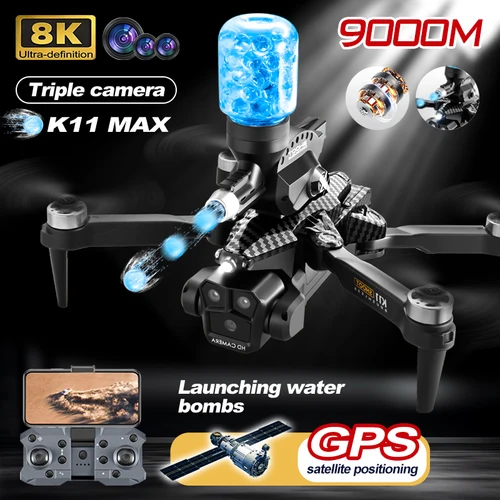 Imagen 1 del producto K11 MAX Drone 8K HD plegable FPV ESC RC Tripple cámara posicionamiento de flujo óptico bombas de agua de lanzamiento sin escobillas