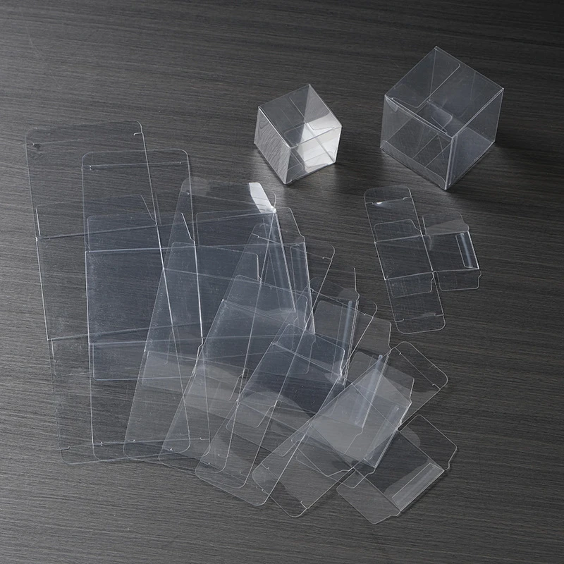 50pcs PVC Transparent Gift Box Collapsible Candy Biscuit Square Clear Plastic Boxes Packing Resealable Wedding Party Gift Box