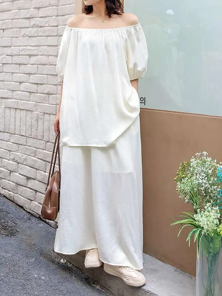 

Apricot Shirt Half-body Skirt Two Pieces Suit New Slash Neck Half Sleeve Women Fashion Tide Spring Autumn