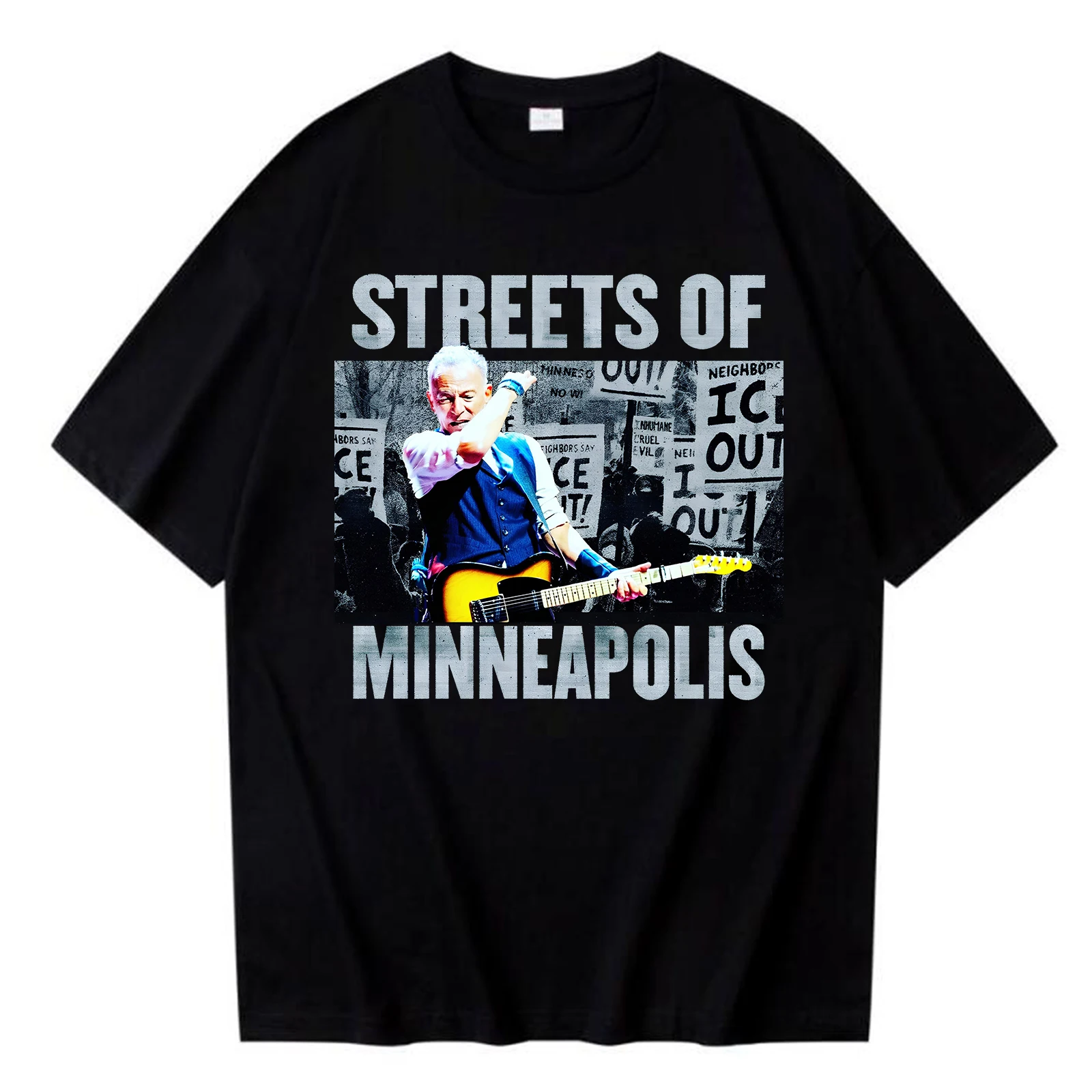 Camiseta con estampado de Bruce Springsteen Streets of Minnesota 2026, camiseta informal de Hip Hop con cuello redondo para hombre y mujer, camisetas Harajuku