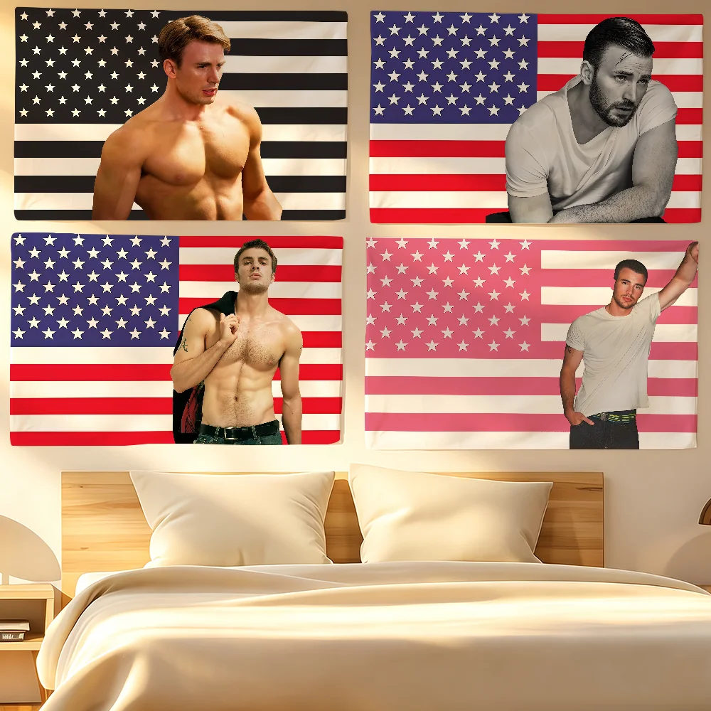 Actor Flag Tapestries For Classroom Dormitory Camping Picnic Party Cheering Home Indoor Outdoor Decor C-Chris E-Evans