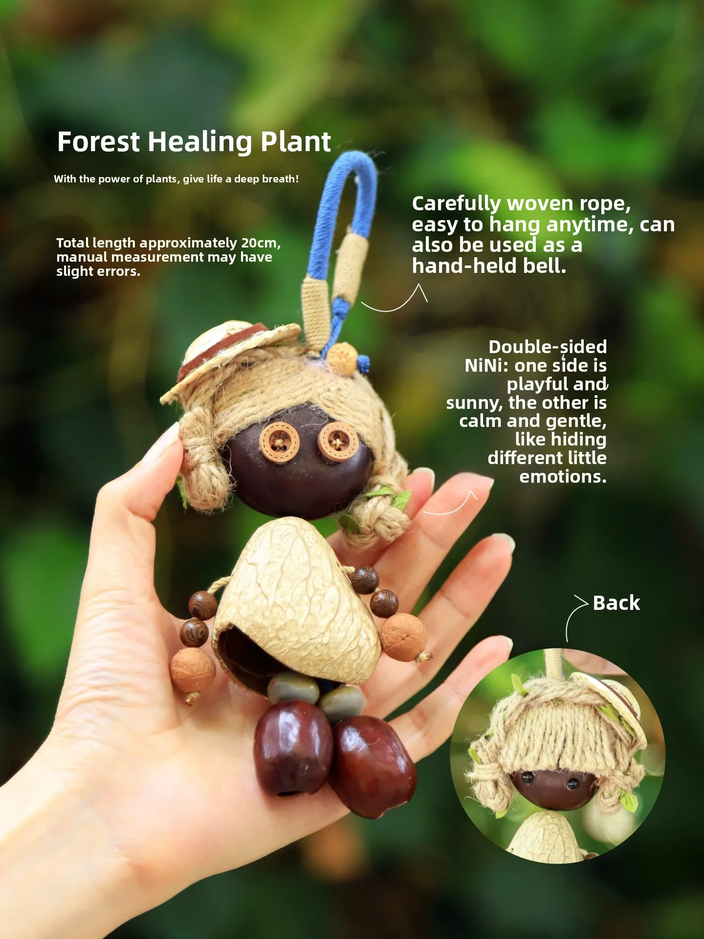 Mensuo Natural Plant  Car Hanging Ornament Double Sided Cute Bag Accessory Fruit  Doll Fashionable Bag Charm