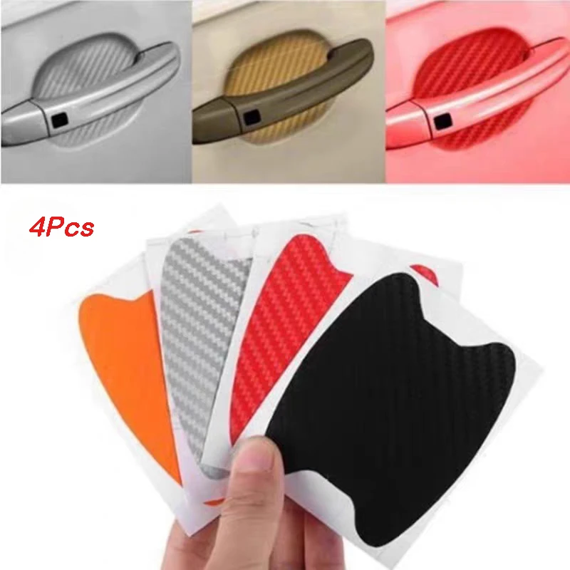 4Pcs Car Mouldings Sticker Carbon Fiber Scratches Resistant Cover Auto Handle Protection Film Exterior Styling Accessories