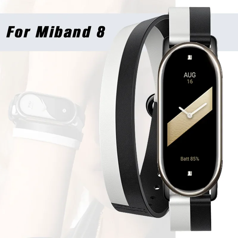 

Original Fashion Leather Double Loop Strap for Xiaomi Mi Band 8 Bracelet Replacement Wristband for Miband 8 NFC Metal Connectors