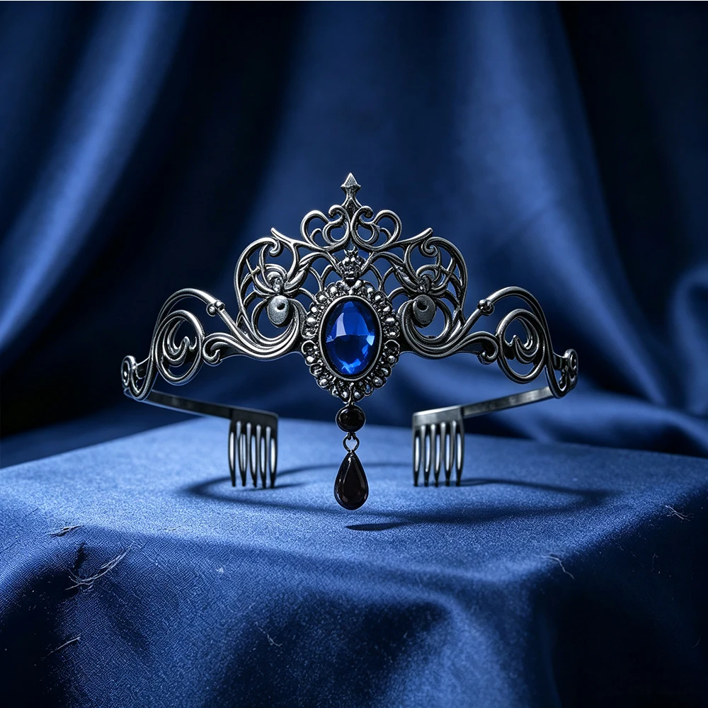1pc Antique Black Alloy Spider Tiara Crown Dark Queen Cosplay Headdress Halloween Costume Party Hair Ornaments With Comb view 3
