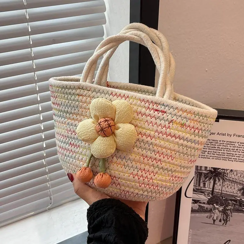 

Korean Handbag 2025 New Summer Women's Tote Bag, Niche Design Casual Woven Bag with Cotton Rope