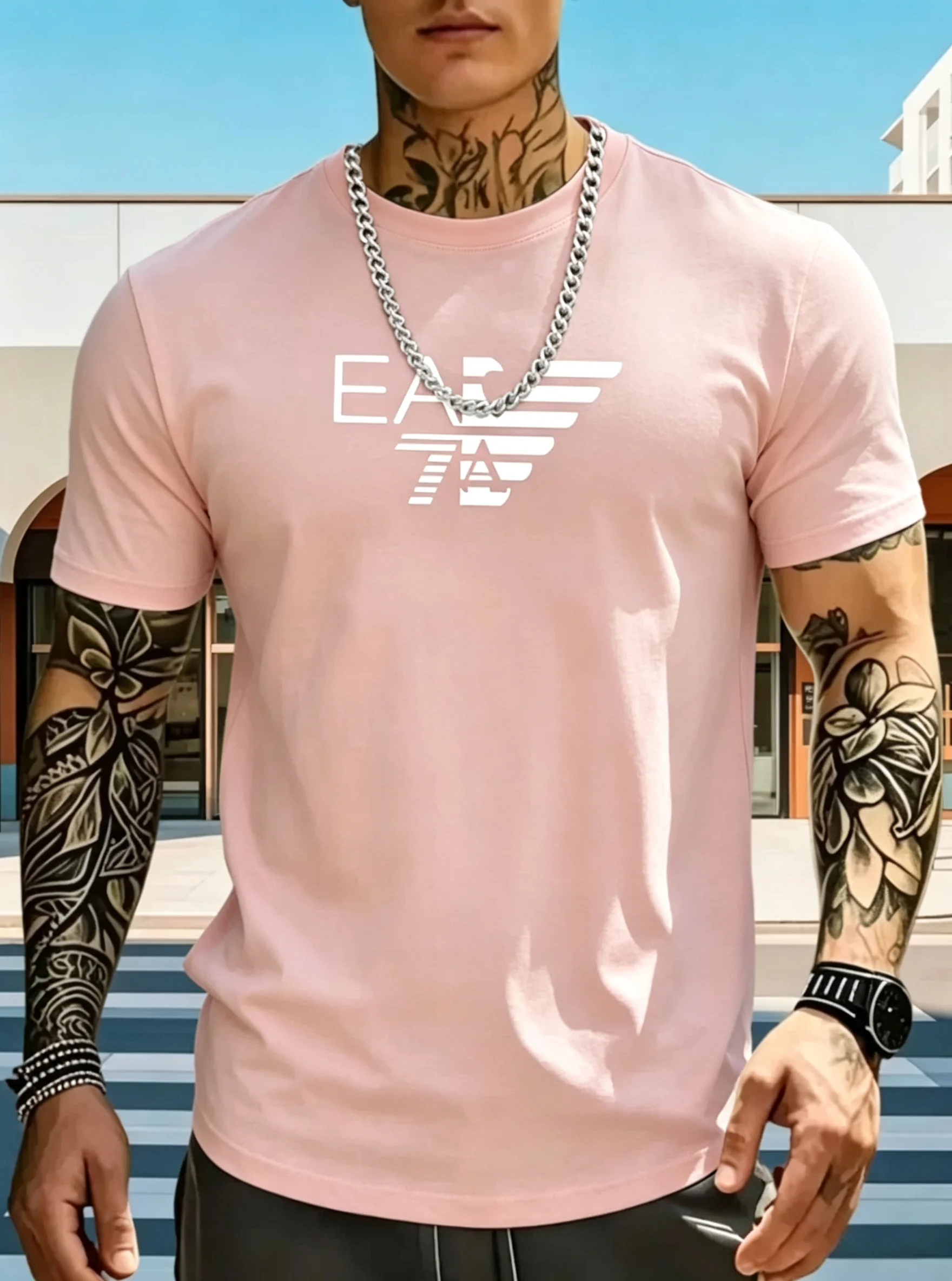 2026 Herren Sommer T-Shirt aus reiner Baumwolle EA7 mit Buchstaben-Print, Rundhalsausschnitt, Kurzarm, lässige Streetwear-Oberteile, in verschiedenen Farben erhältlich – Detail 10