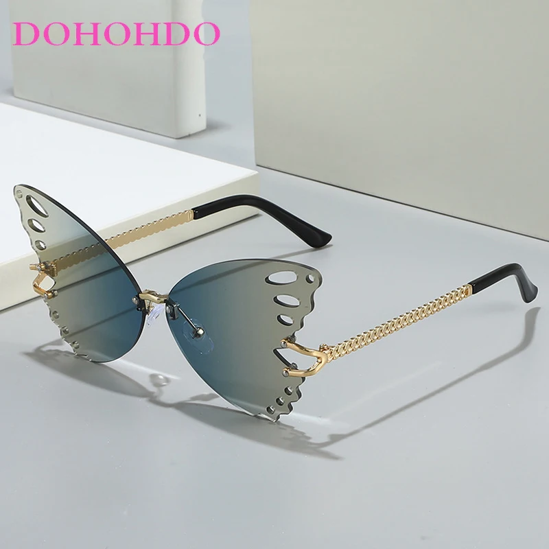 Restore Women Sun Glasses Luxury Brand Design Rimlesss Metal Eyeglasses Butterfly Ornamental Personality Fashion Glasses UV400