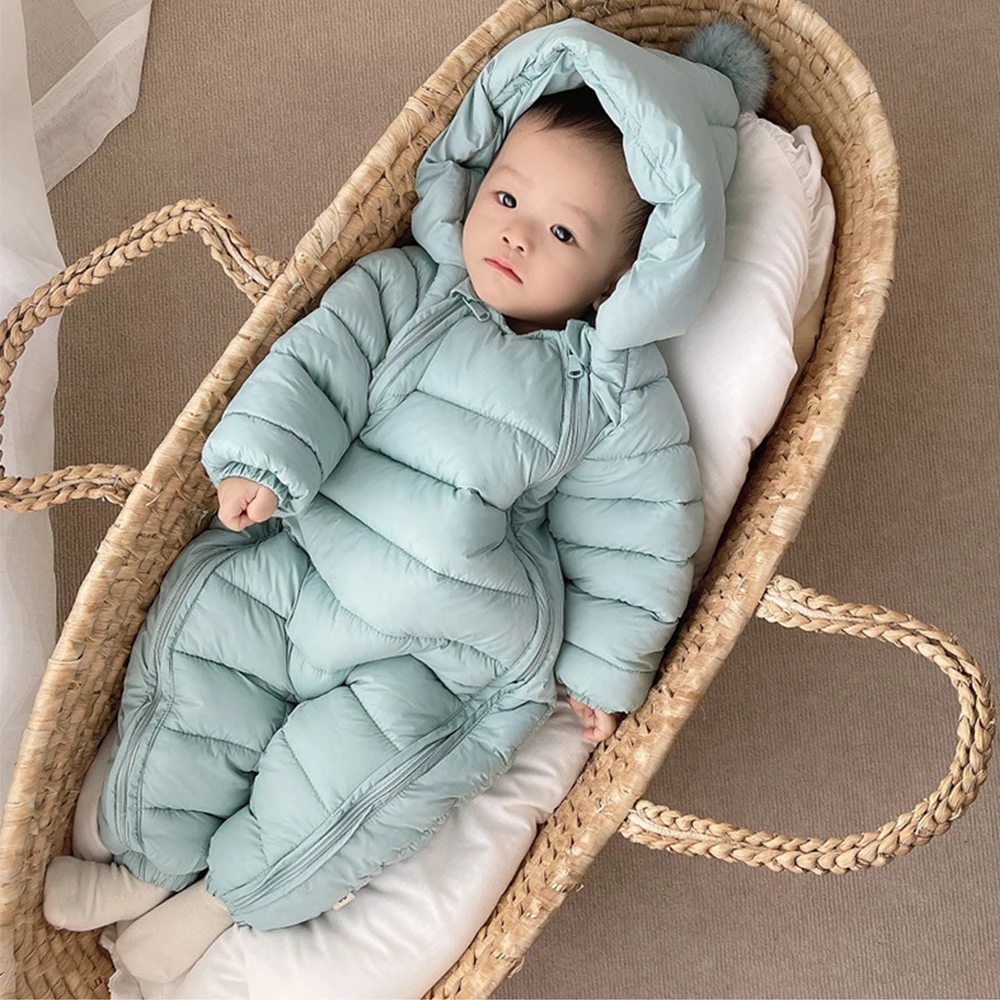 Baby jumpsuit Hooded waterproof thickened down Girls jacket Unisex Warm new born cotton jacket 0-3 years old