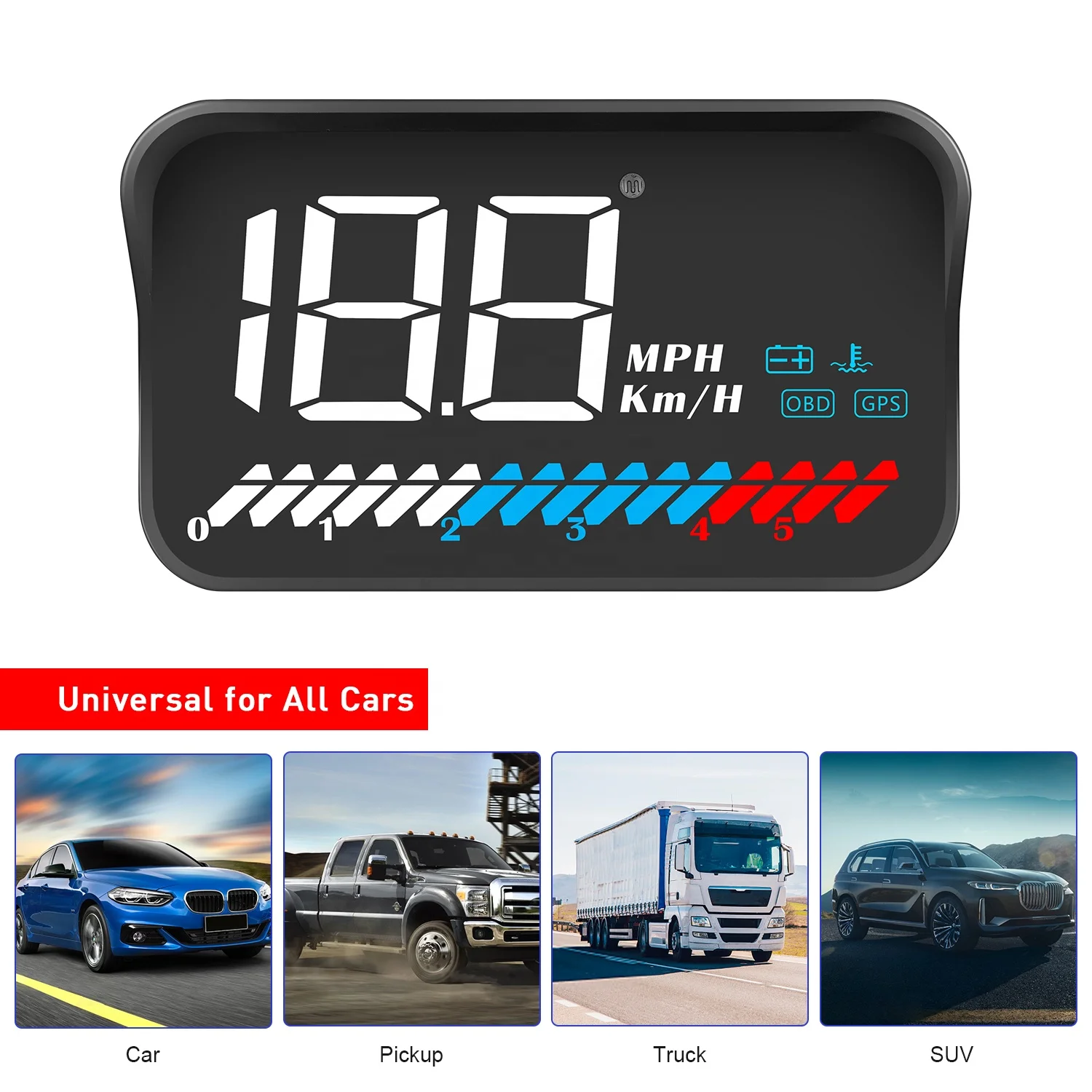M7 HUD Factory Universal Digital Gauge Speed & Water Temperature for All Cars OBD2+GPS Windshield Projector Head up Display