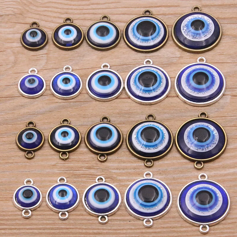 10PCS 2 Color 10-20mm Blue Evil Eye Spacer Bead Connector Charm For DIY Bracelets Necklace Jewelry Handmade Makingandmade Making