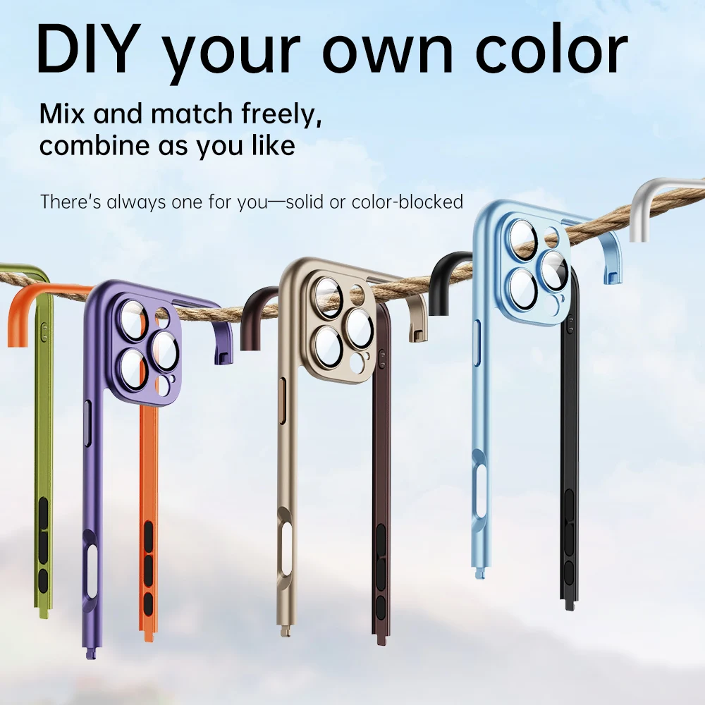 

HARUINO for iPhone 16 15 14 Pro Max Splicing Frame Phone Case No Backboard Heat Dissipation Bare Touch Trendy Protective Cover