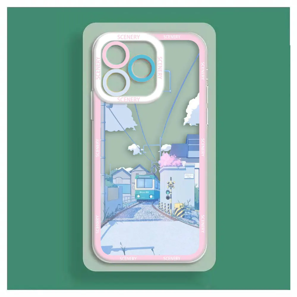 Cover Clear Case For Samsung S25 A04 A05 A05S A11 S10 S20 S21 S22 S23 S24 FE PLUS ULTRA 5G Case City View Avenue Cherry Blossoms