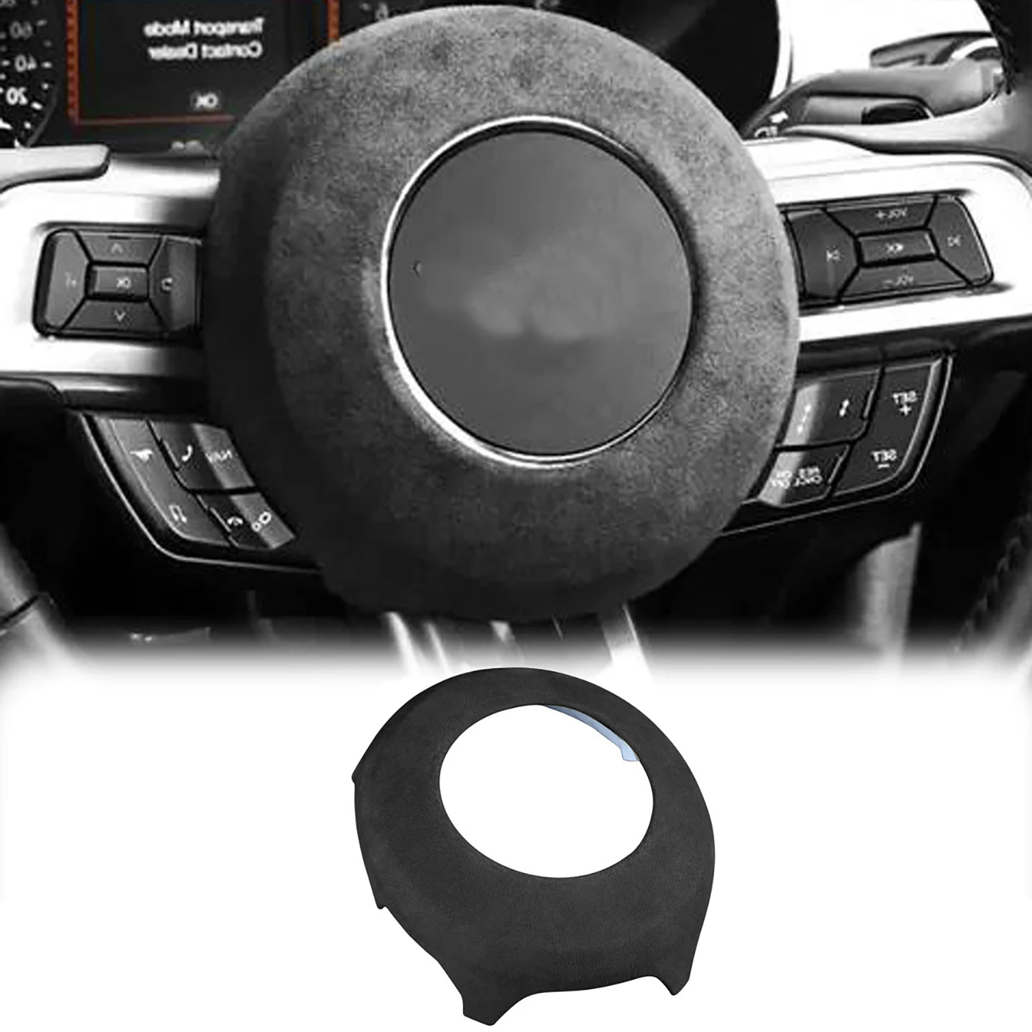 1Pcs Suede Leather Steering Wheel Cover Trim For Ford Mustang 2015-2022 Dark Grey Automotive Interior Accessories