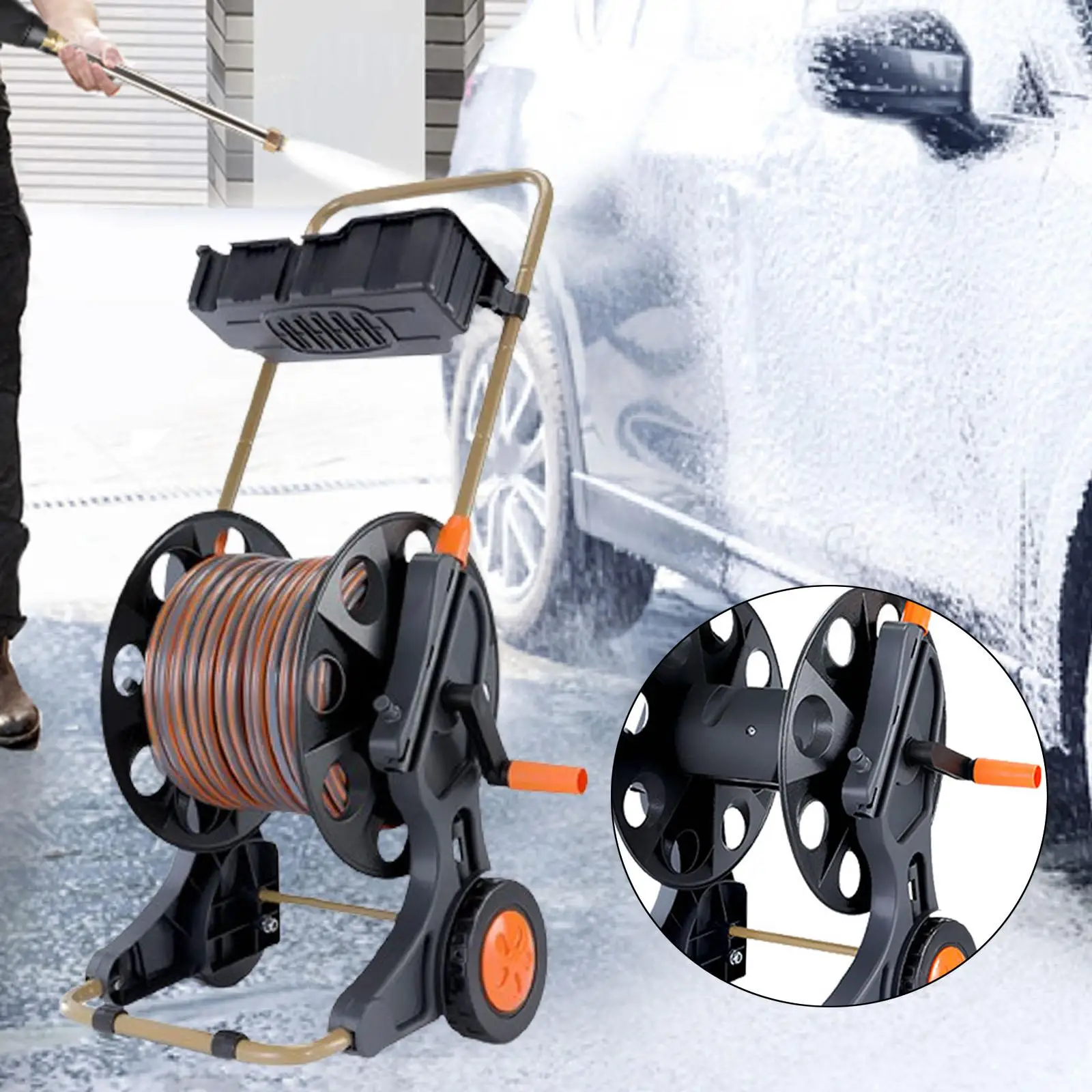 

Hose Reel Cart with Wheels Household Heavy Duty Hose Winding Reel Hose Organizer