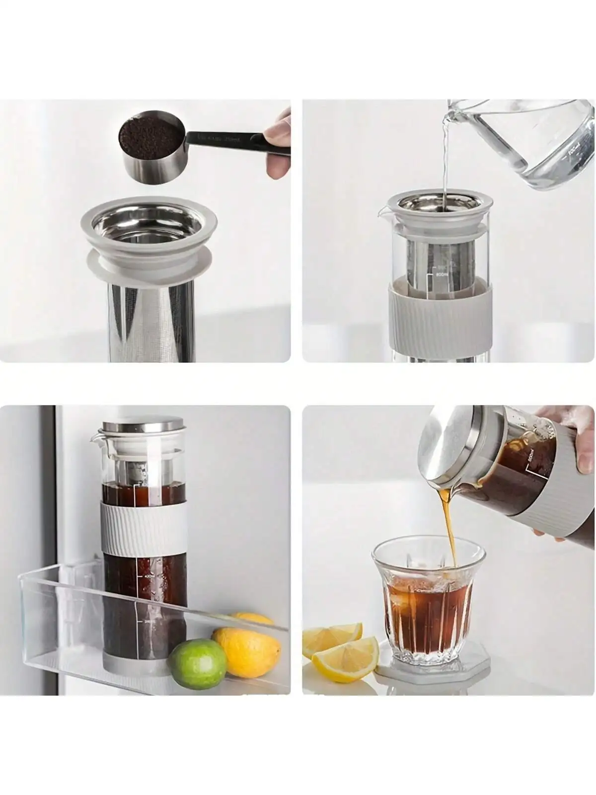 Cold Brew Coffee & Iced-Tea Maker Pitcher, Glass Dispenser Metaal & Plastic Deksel Mesh Filter Iced Coffee & Sun Tea Brewing System