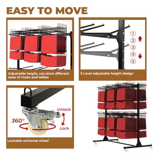 Adjustable Height Folding Chair Table Transport Trolley