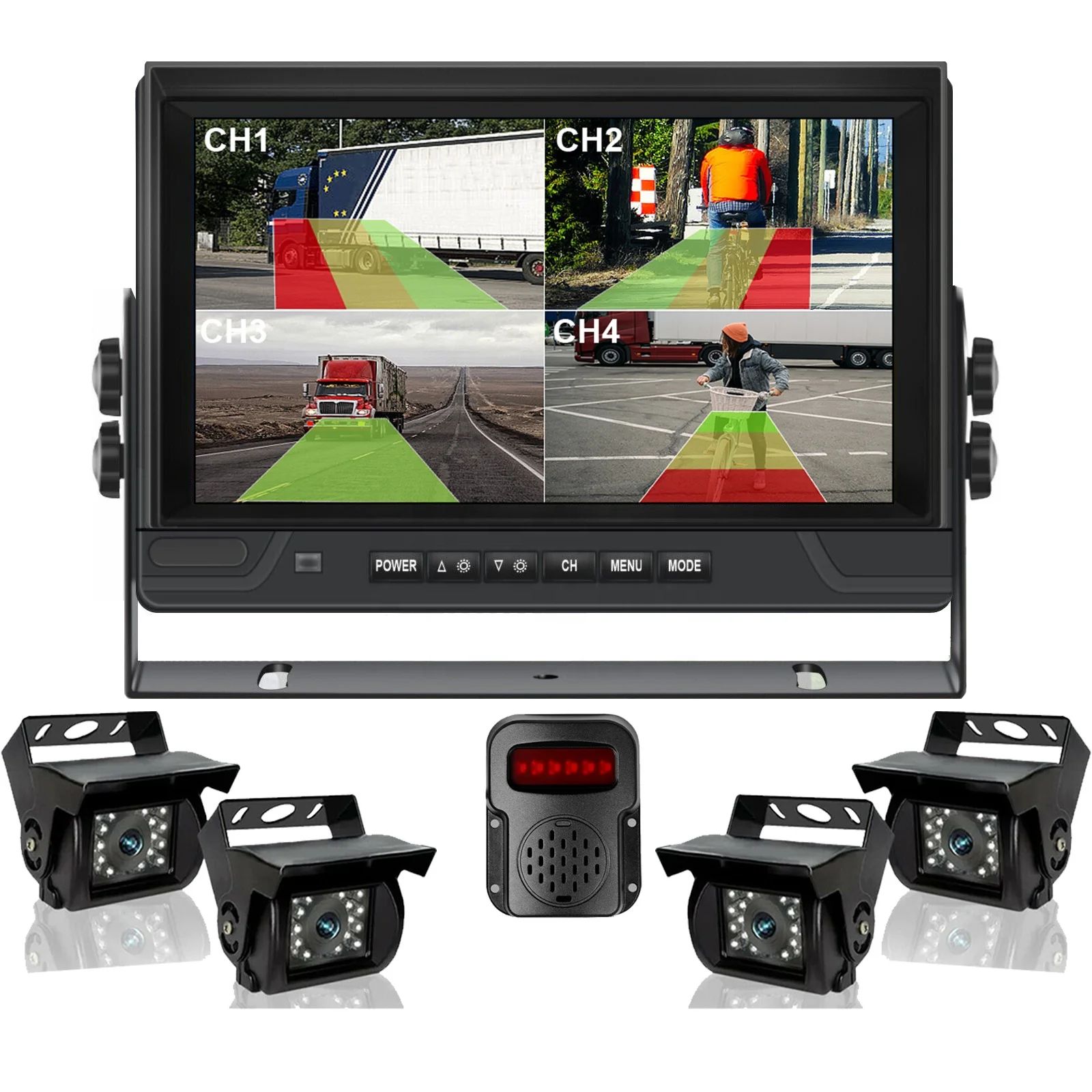 

9in IPS 4ch DVR USB MP5 Truck 360 View Reverse Camera With AI BSD Smart Blind Spot Detection For Pedestrian Vehicle Kit