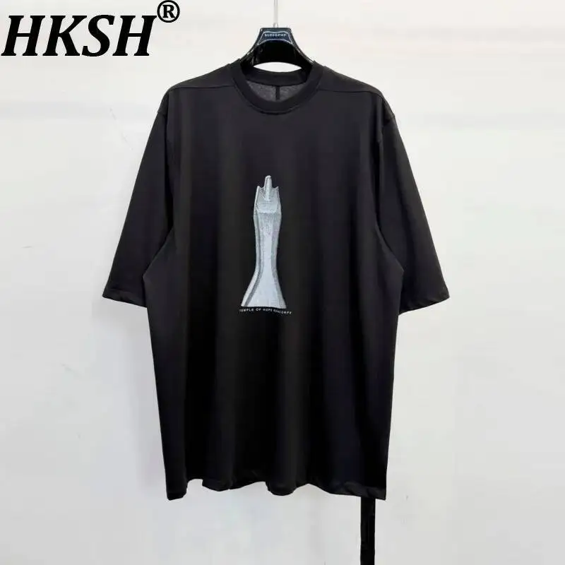 

HKSH Spring Summer New Men Tide Dark RO Style Print Short Sleeved T-shirt Loose Oversized Baggy Chic Ins Casual Tees Top HK24010