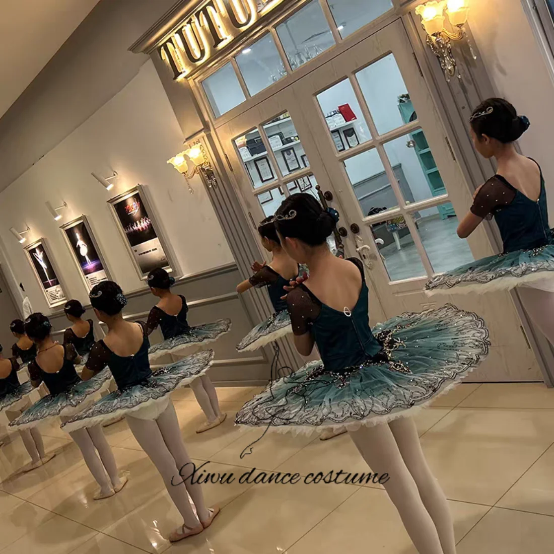 زي أداء الباليه للبالغين، تنورة توتو زرقاء متدرجة باللون الأخضر الزمردي الداكن #5