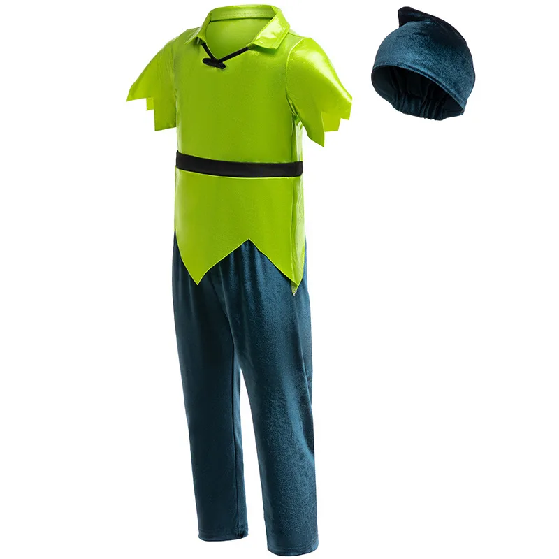 Boys Halloween Carnival Party Peter Pan Movie Same Style Cosplay Costume Green Set Children's St. Patrick's Day Sets and Hat