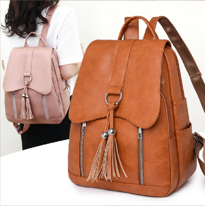 

Korean New Fashion Women High Quality Leather Backpack Tassels Design Casual Large Capacity Shoulder Bags School Bag Handbag