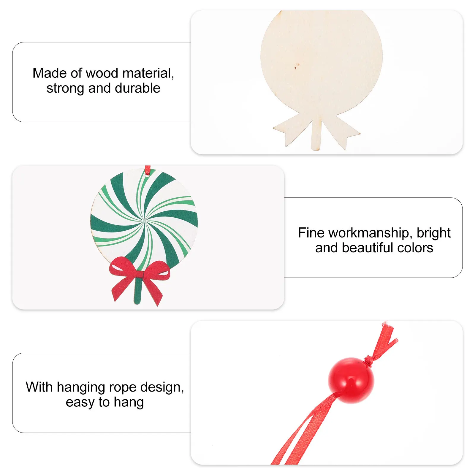 

6Pcs Lollipop Wooden Pendants Decorative Hanging Ornaments Christmas Party Festival Candy Shaped Pendants Home Decoration