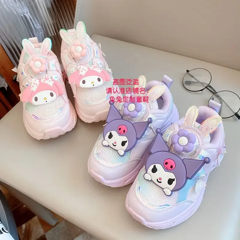 Spring Autumn Kuromi Anime Kawaii Sanrio Ins Children Sports Shoes Cute My Melody Rotating Button Casual Sneakers Gifts Toys