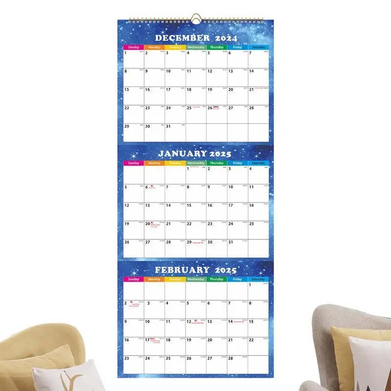 2025 Wall Calendar 3 Month 3 Month Academic Vertical Calendar Three Separate Planner December 2024 January 2026 Planner With